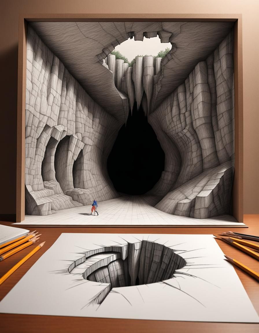 3D Pencil Sketch Illusion of a Sinkhole