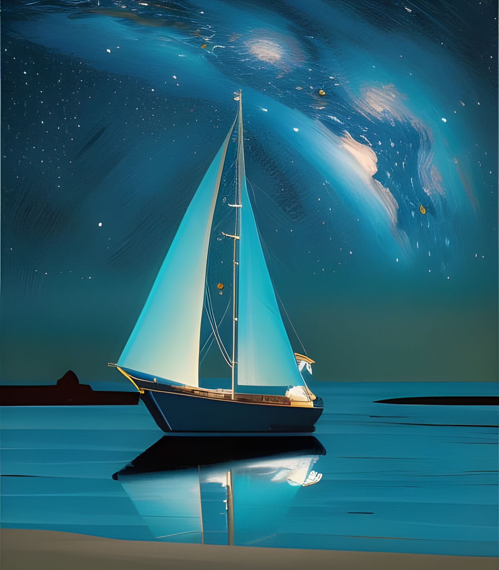 Sailboat Under a Starry Night Sky in 3D