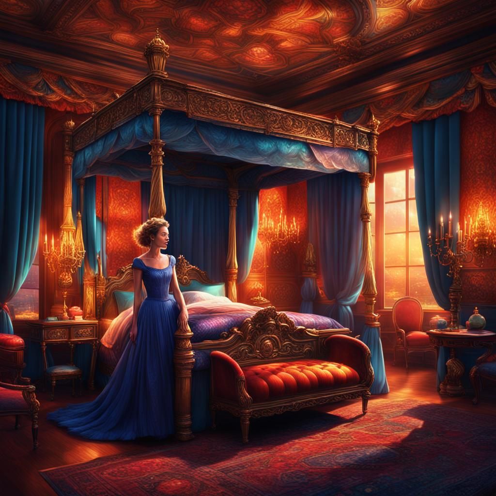 Elegant Lady Asleep in Gorgeous Bed: Digital Matte Painting