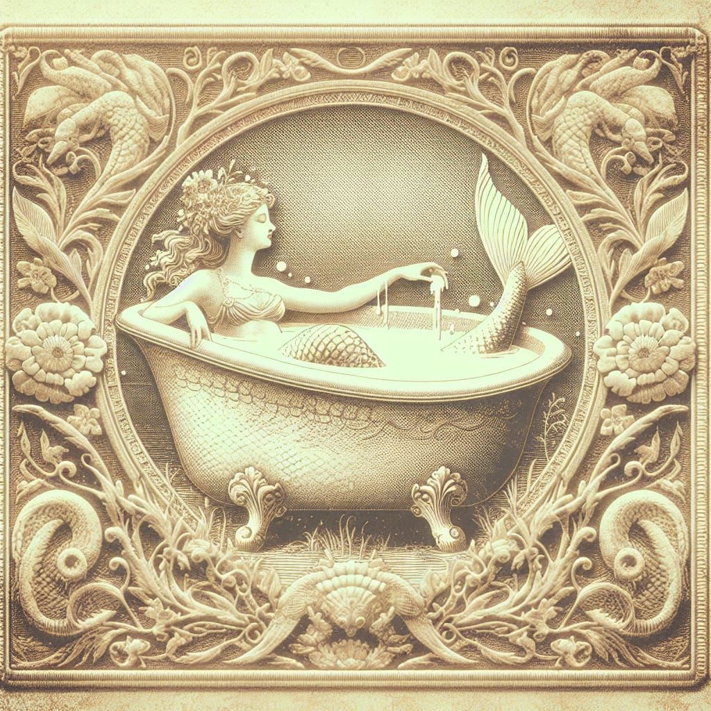 Vintage Embossed Mermaid Bathing in Milk