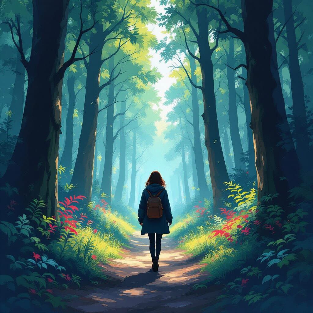 Mystical Forest Walk: Digital Impressionist Painting