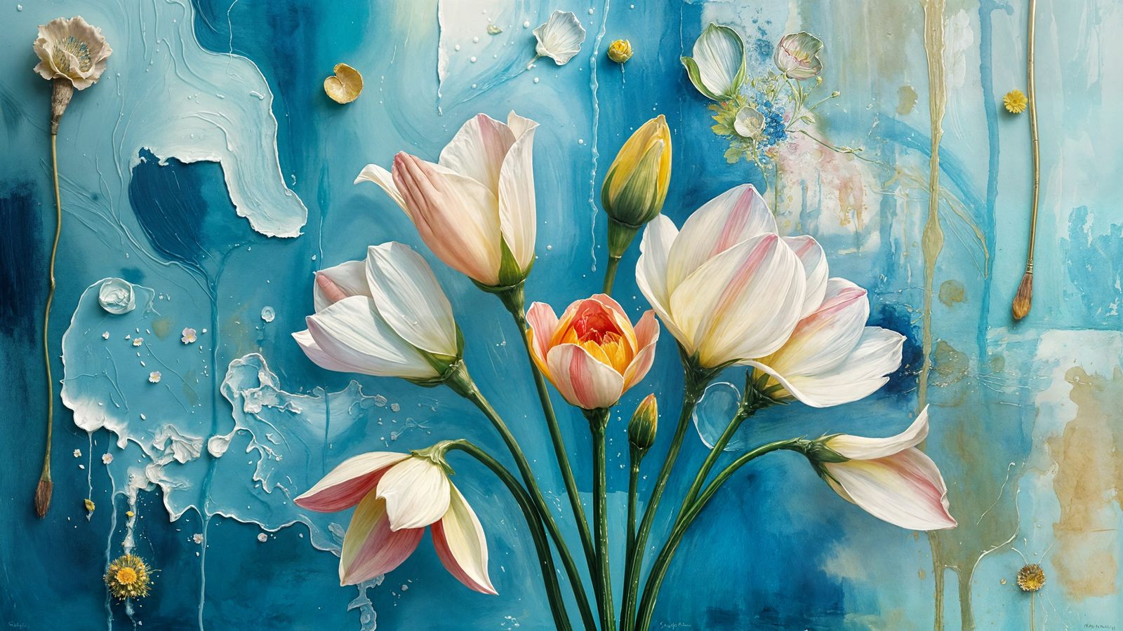 Vibrant Spring Bouquet in Thick, Textured Watercolour Oil
