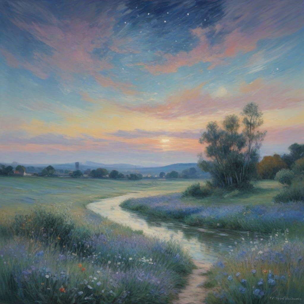 Whispers of a Starry Night Sky in Impressionist Style