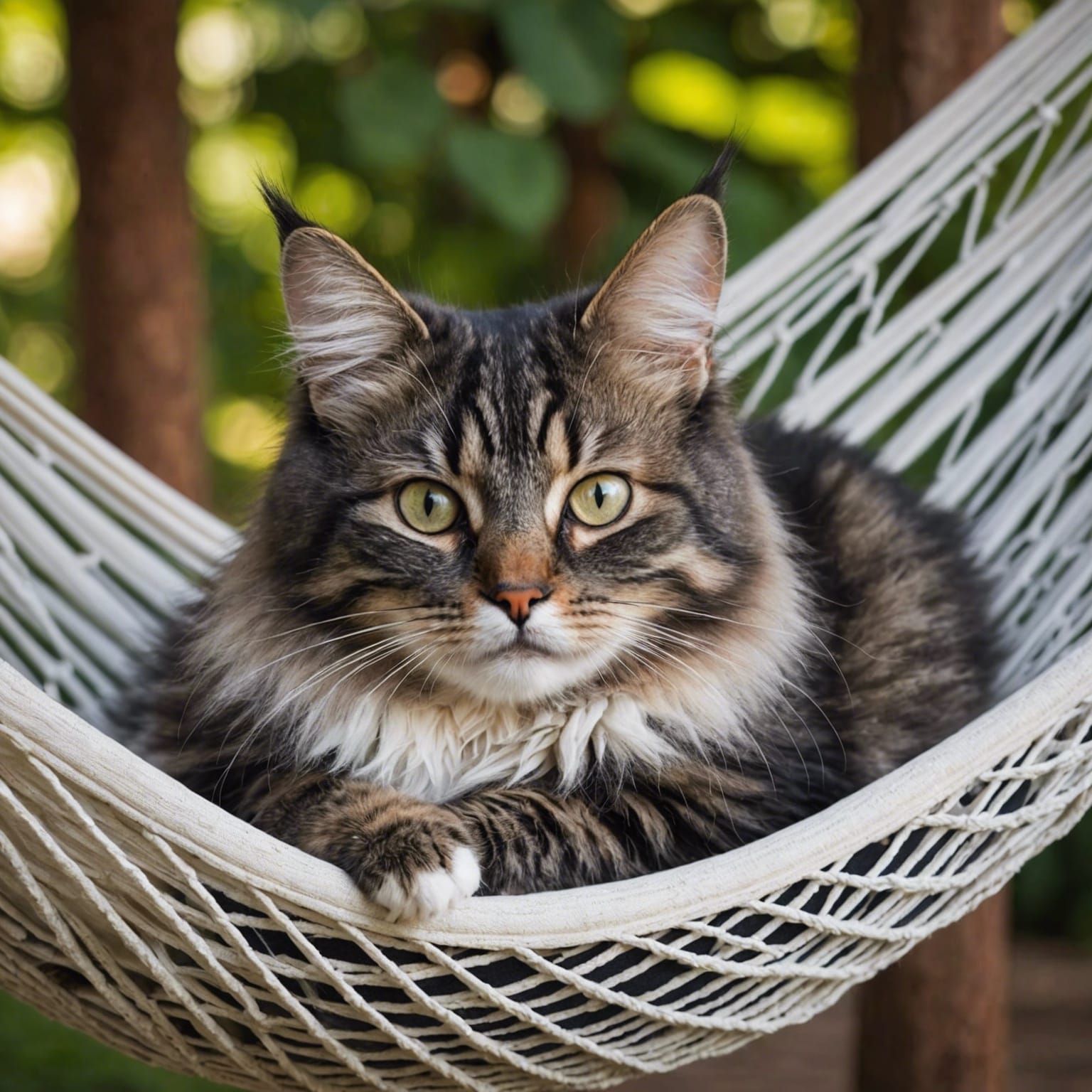 Furry Cat Blissfully Relaxing in Hammock