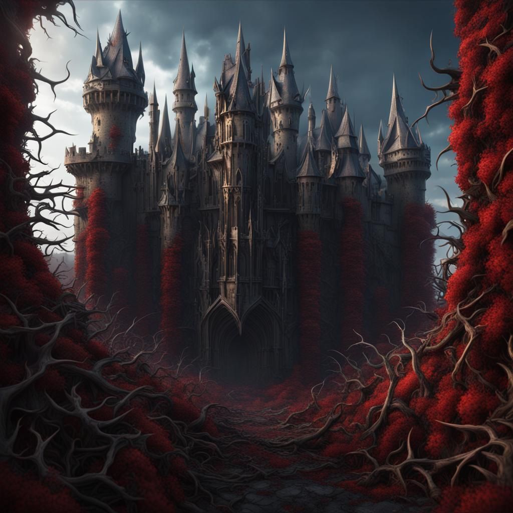Melting Gothic Castle with Thorns: Fantasy Concept Art