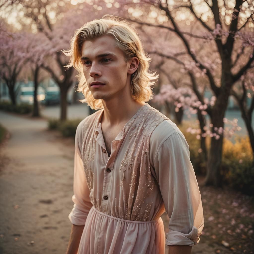 Boy in Pastel Dress: Cinematic Film Still