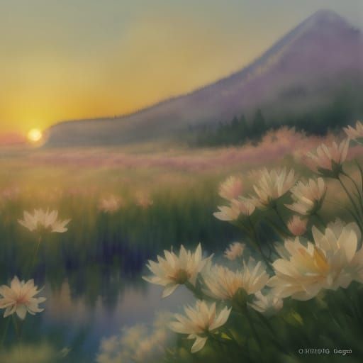 Origami Papercraft Sunrise in Watercolor Style