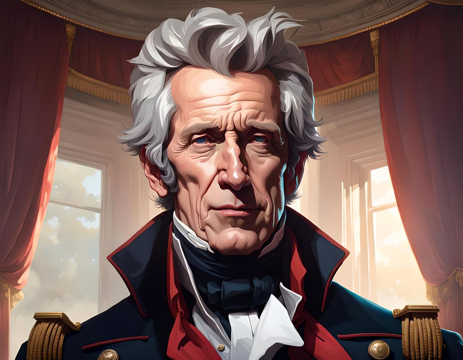 Hyperdetailed Portrait of Andrew Jackson in Art Nouveau Styl...