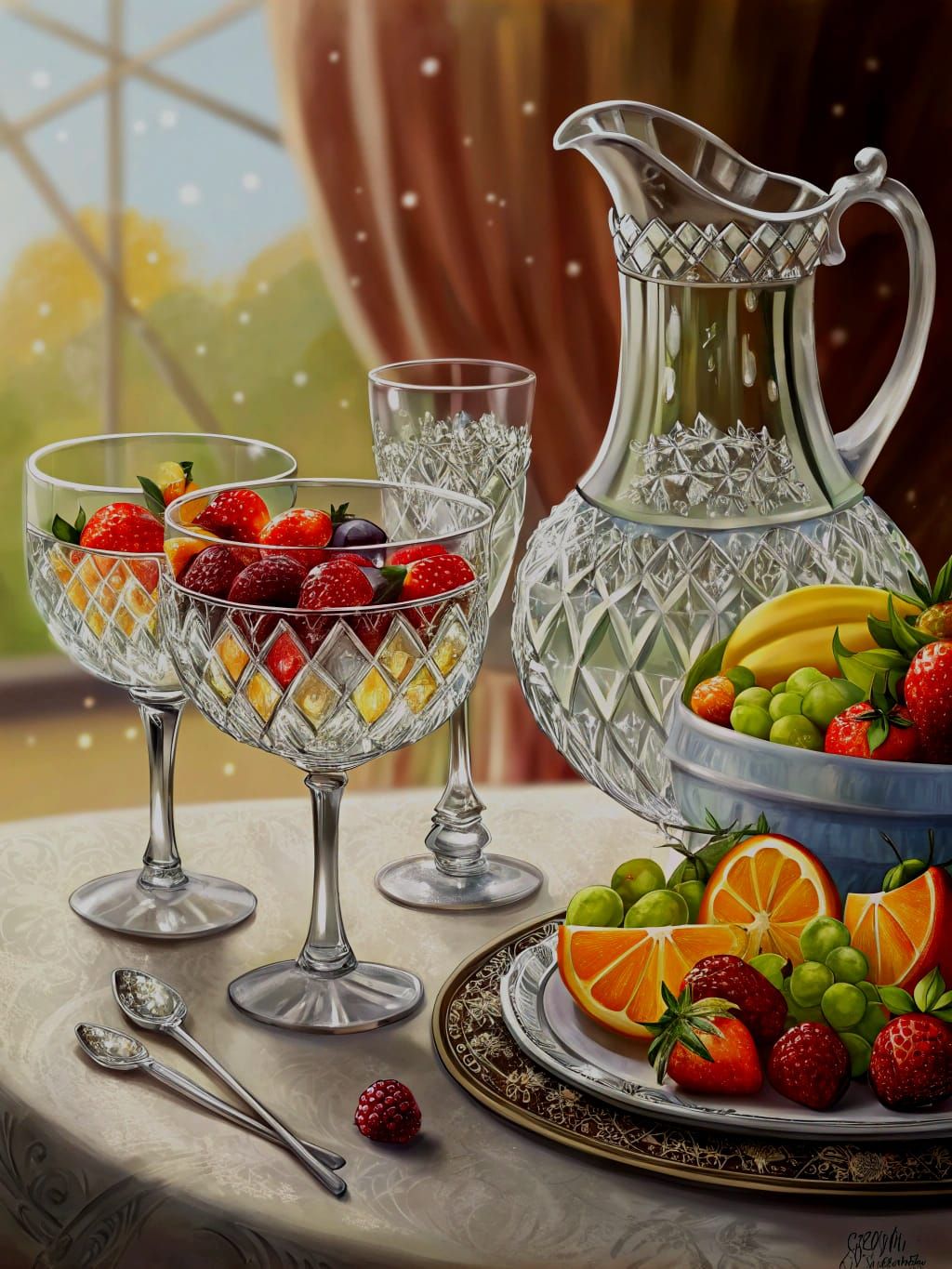 Elegant Buffet Table with Crystal and Fruit