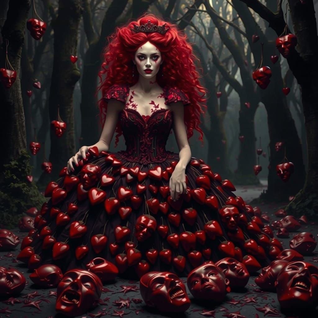 Gothic Queen Resplendent in Crimson Hearts