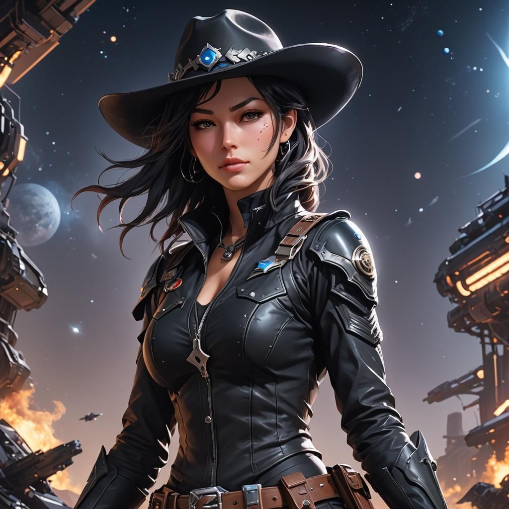 Space Cowgirl Outlaw in Detailed 3D Anime Art