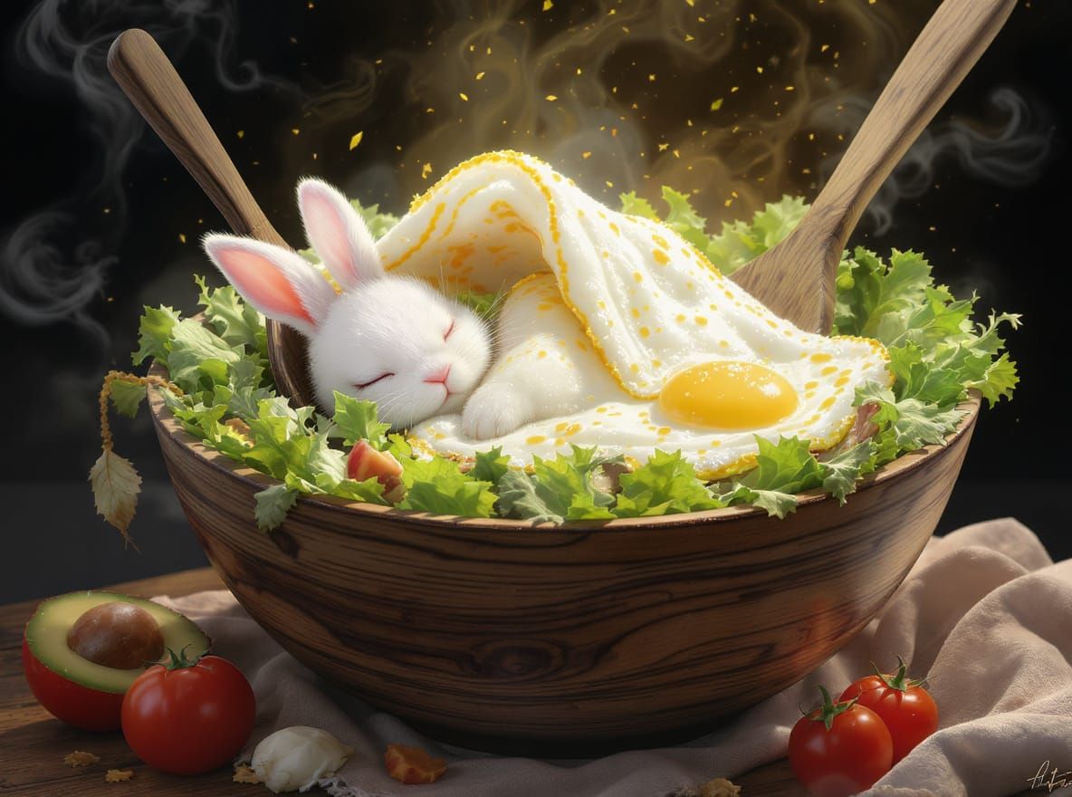 Tiny Bunny's Bedtime Feast: Pointillist Fantasy Art