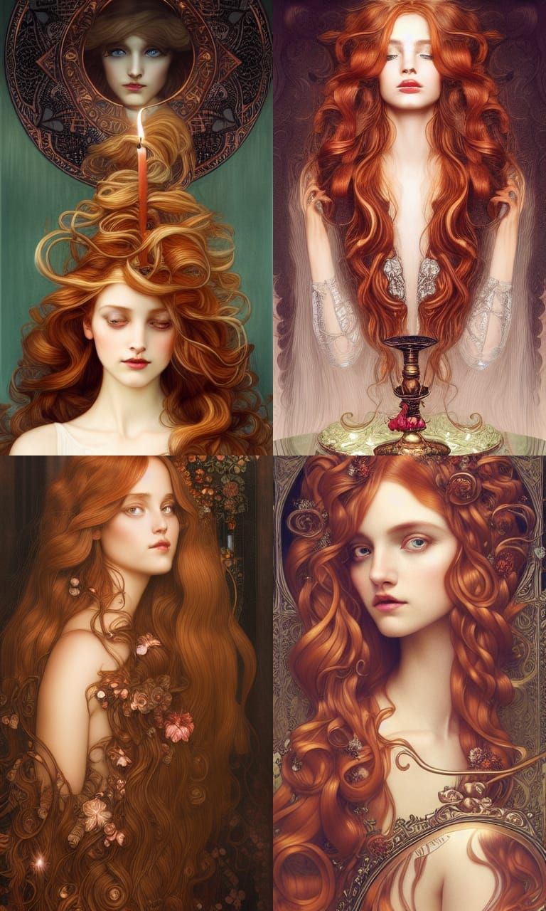 Copper-Haired Girl and Mirror, Hyperrealistic Portrait