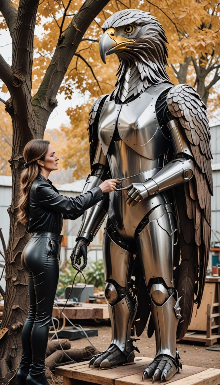 Woman Welds Stainless Steel Eagle Sculpture