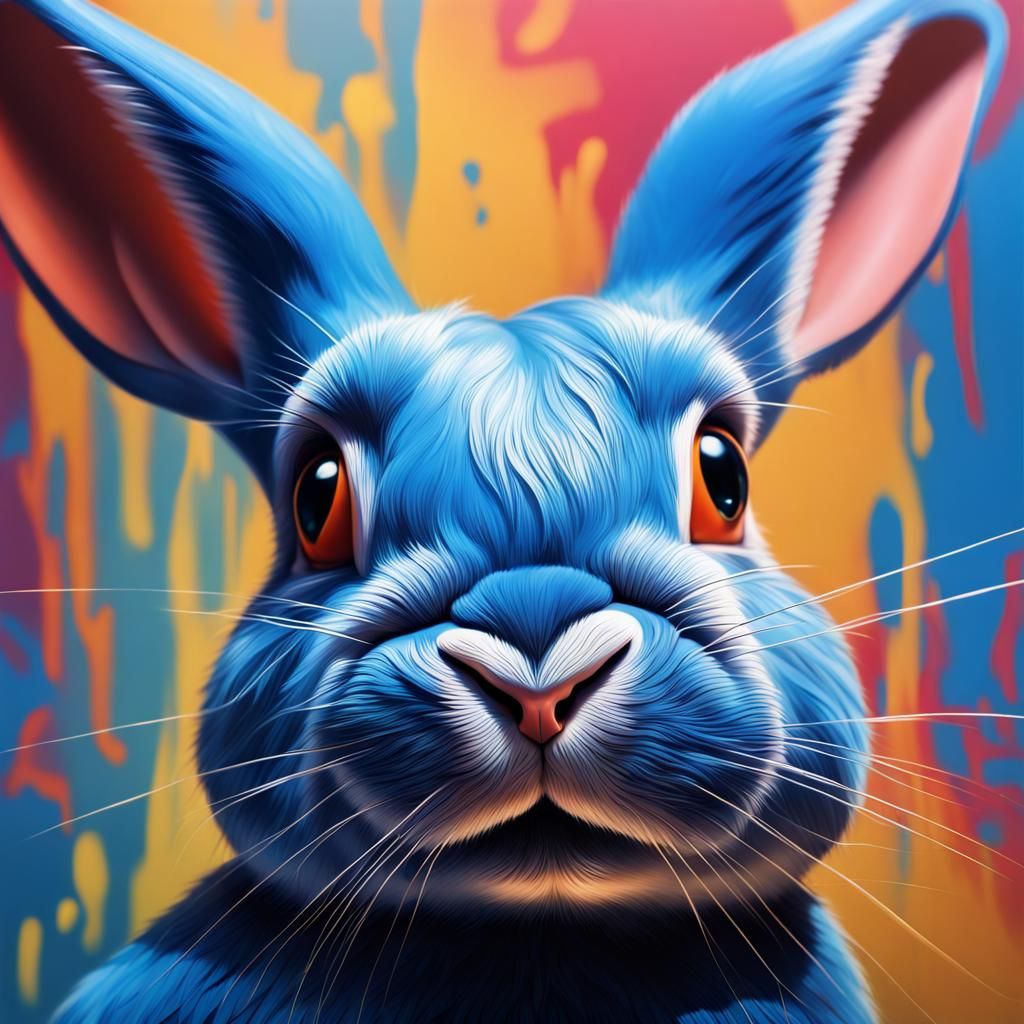 Hyperrealistic Blue Rabbit Splash Art Portrait