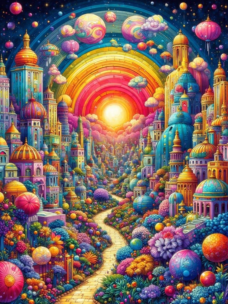 Vibrant Fantasy Vector Art with Geometric Abstraction