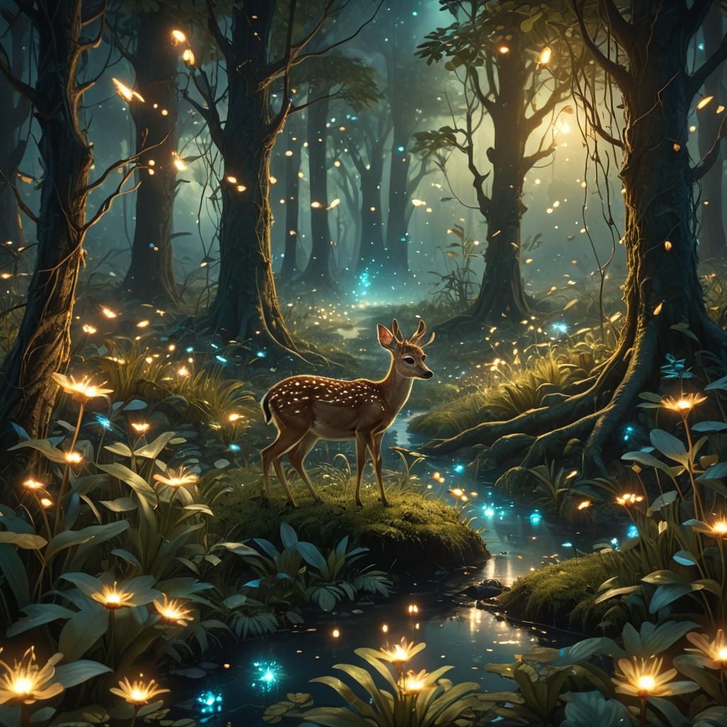 Fireflies Illuminate Enchanted Jungle, Fantasy Concept Art
