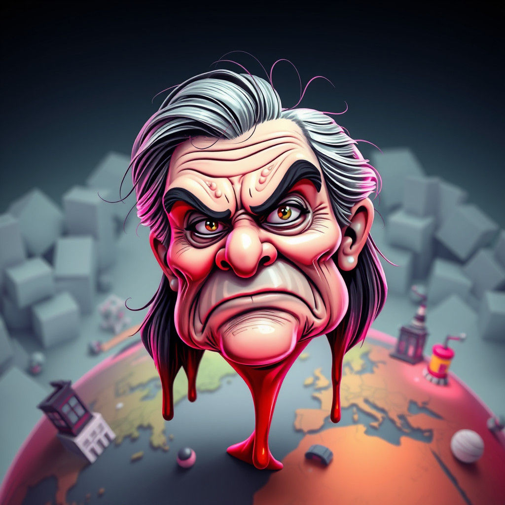 Grumpy Cartoon Lady in Neon Ink Globe