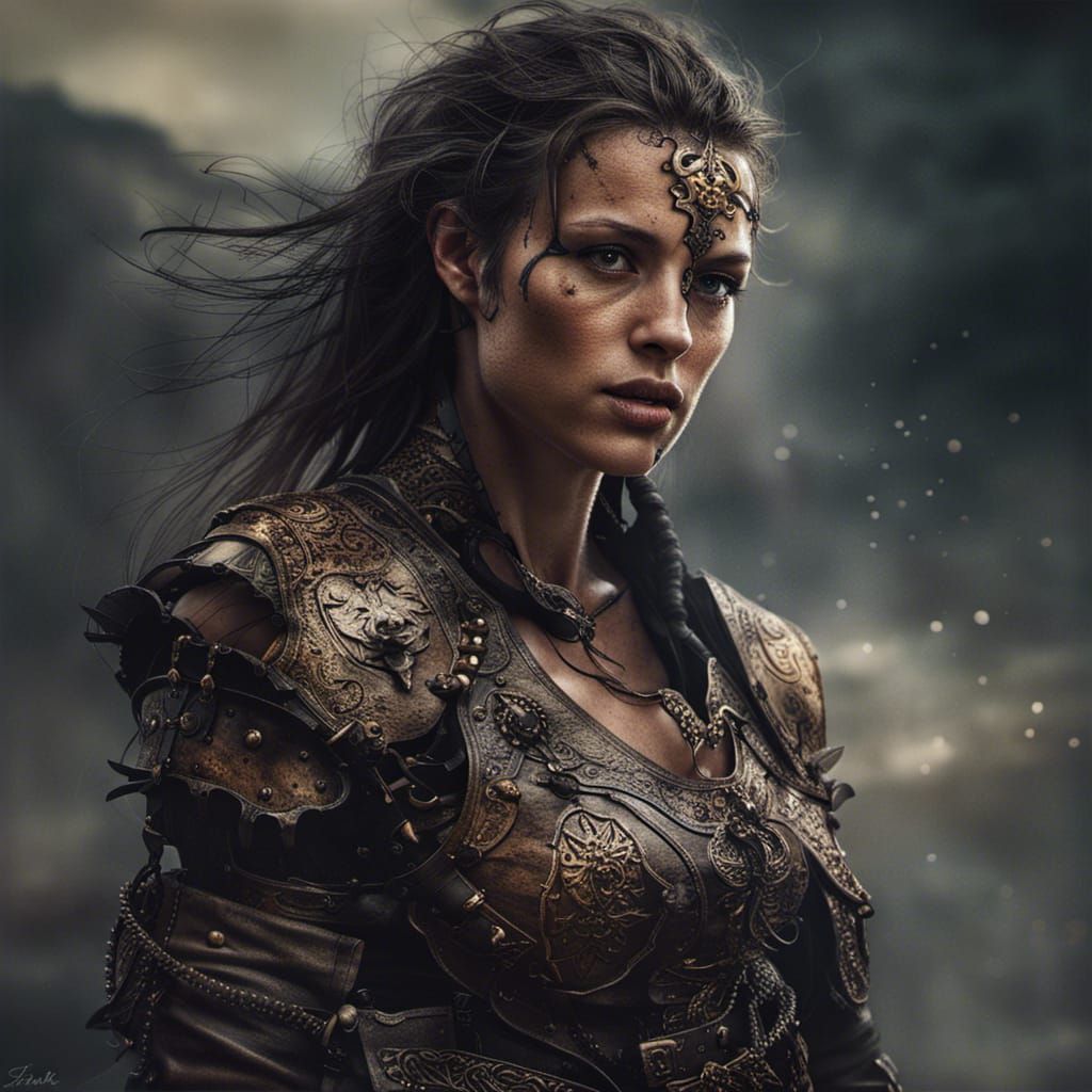 Medieval Warrior Woman in Detailed Matte Painting Style