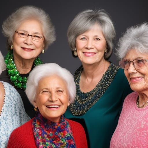 Hyperrealistic Portrait of Smiling Elderly Lady in Splash Ar...