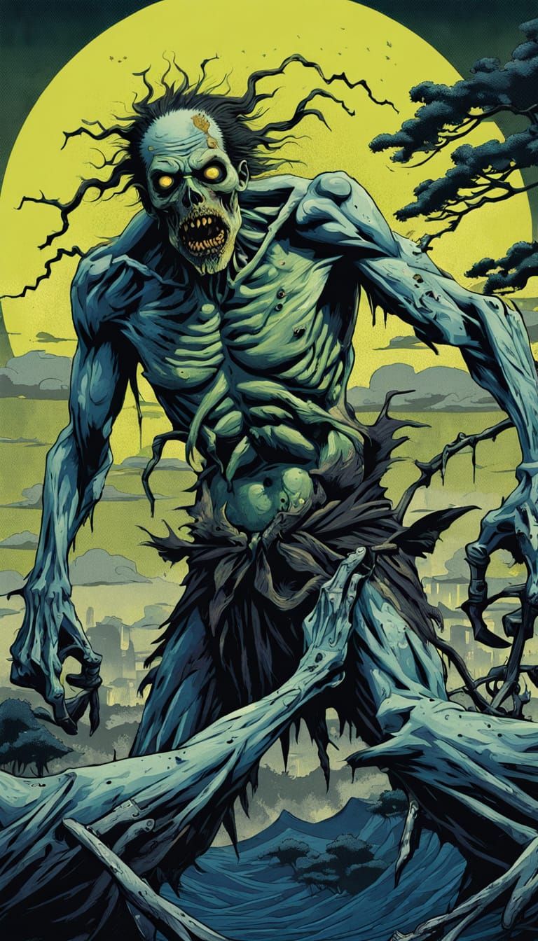 Evil Zombie Skins Reveal in Dark Ukiyo-e Masterpiece