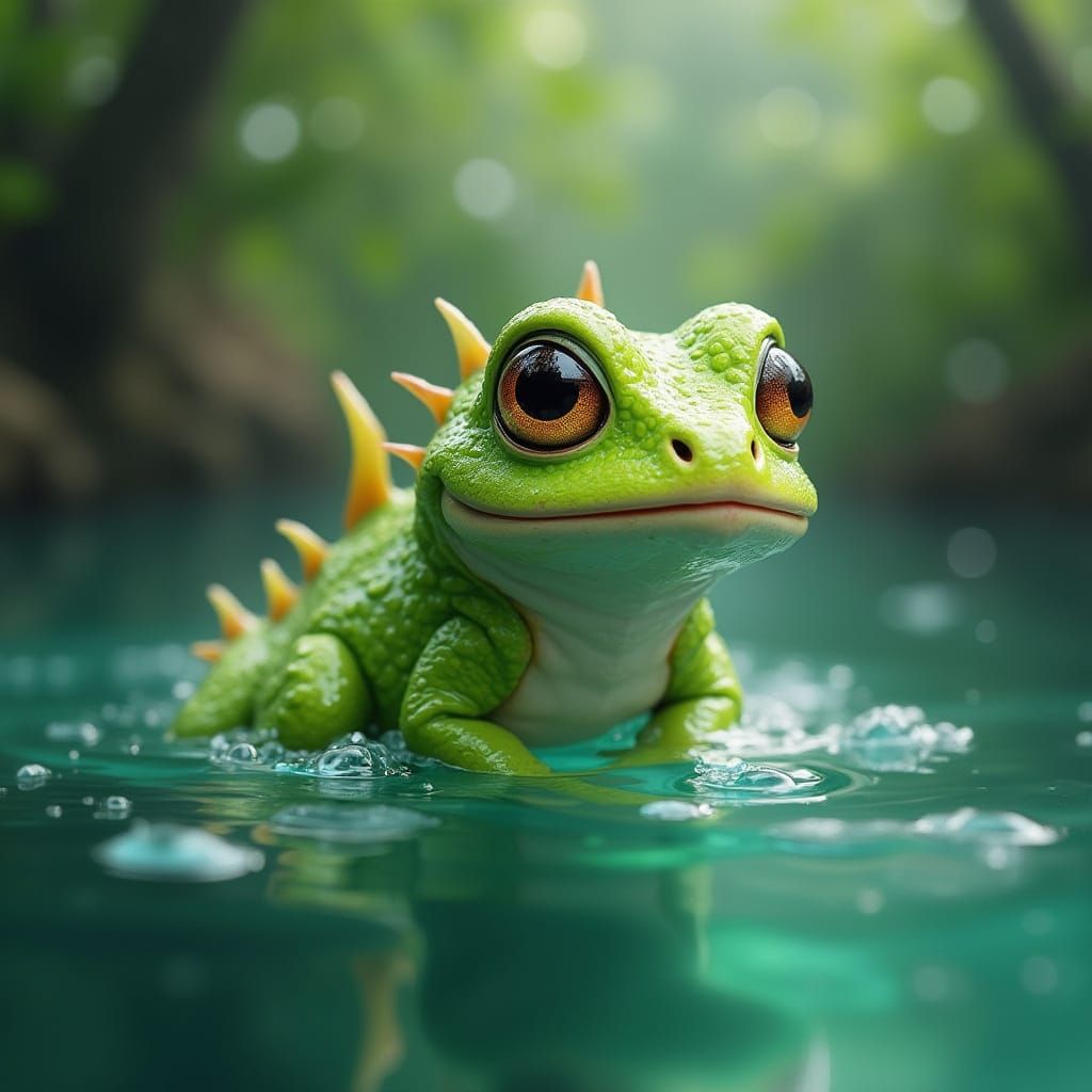 Baby Crocodile Swimming in Tropical Waters