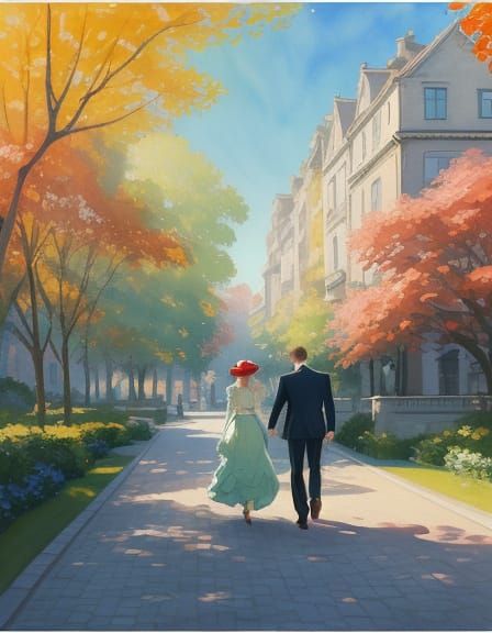 Whimsical Cityscape of Love in Vibrant Neo-Impressionist Sty...