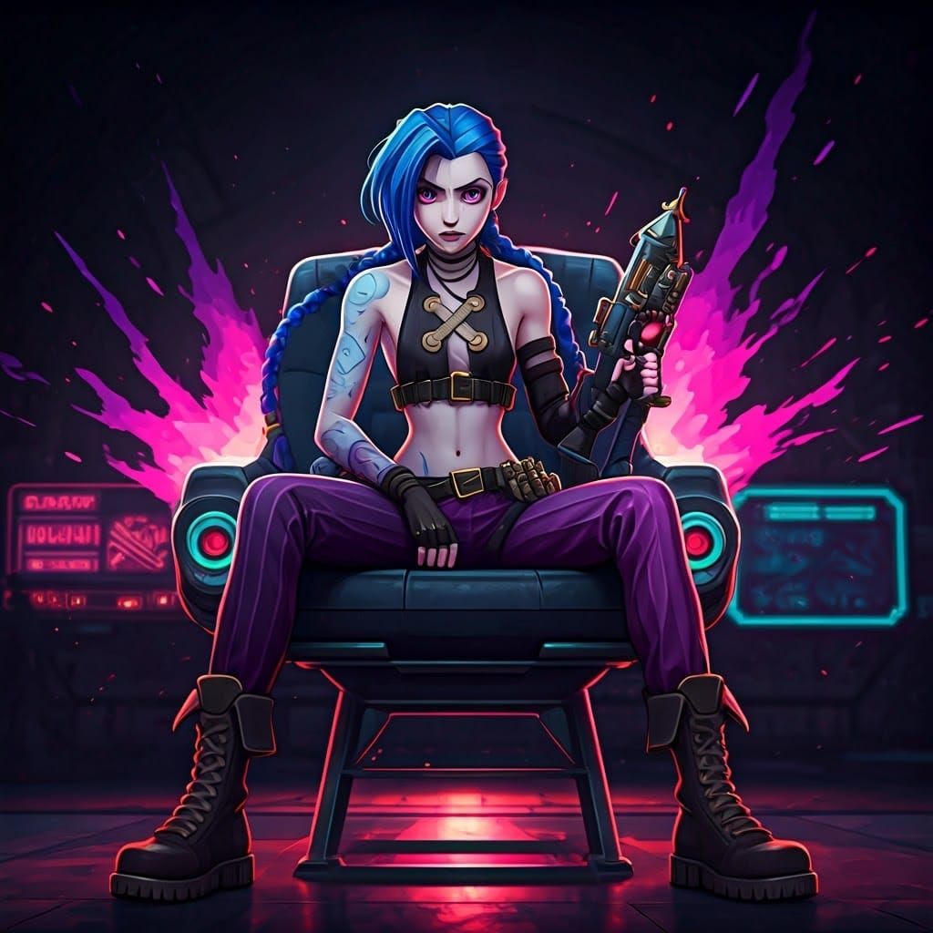 Anime-Inspired Jinx Leans Back on a Metallic Chair, Rocket L...