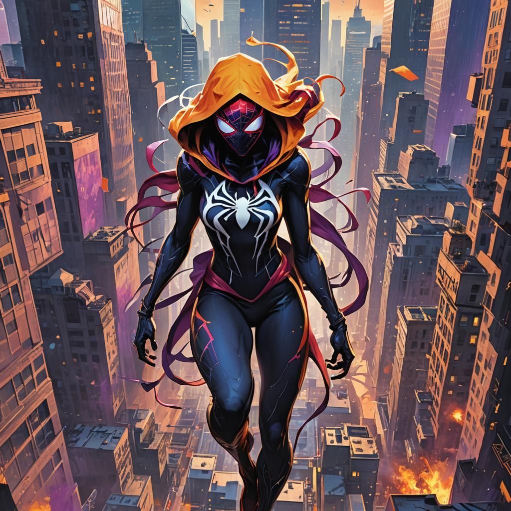 Spider Gwen Carnage Symbiote Giant in Gotham City