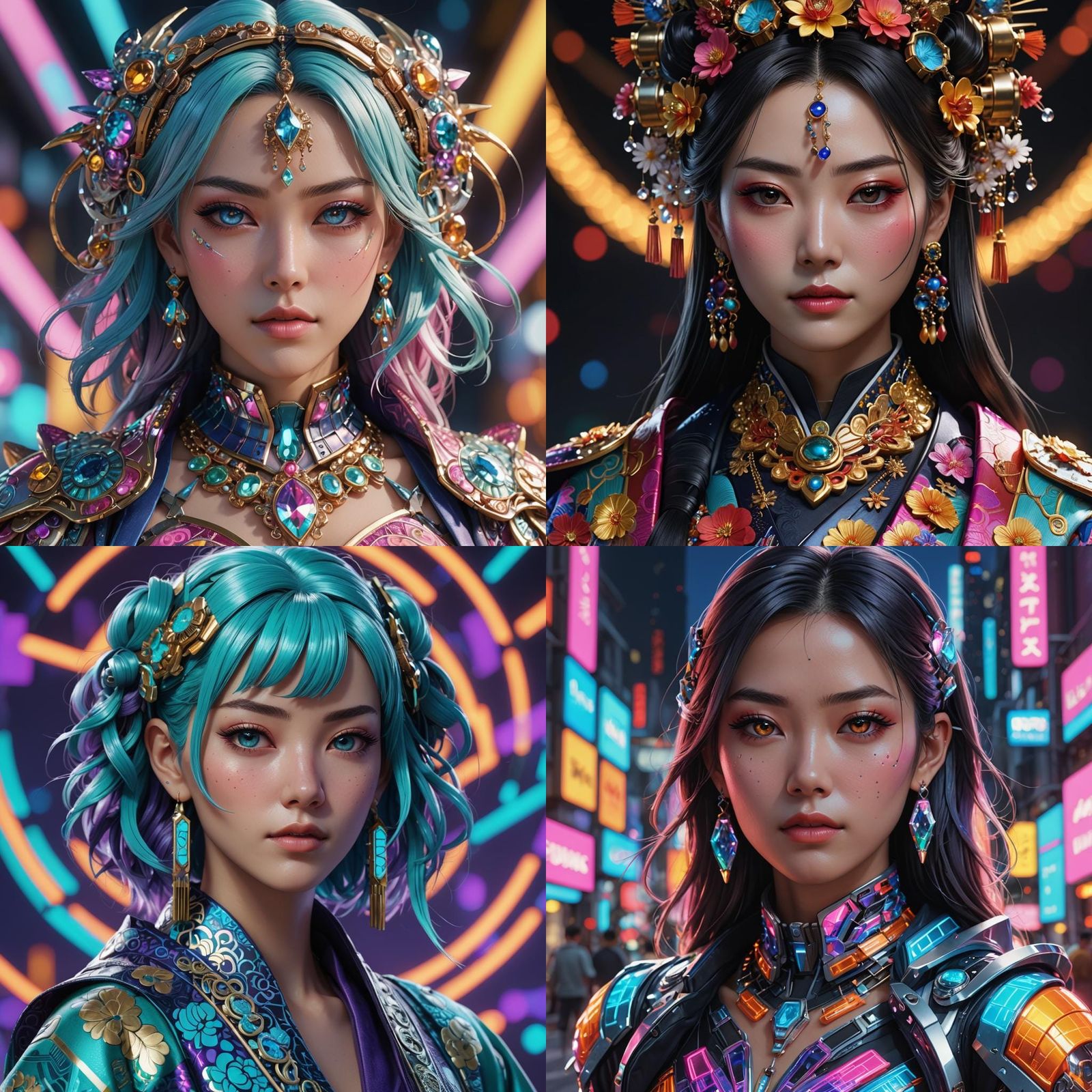 Hyperrealistic Portrait: Woman in Colorful Futuristic Clothi...