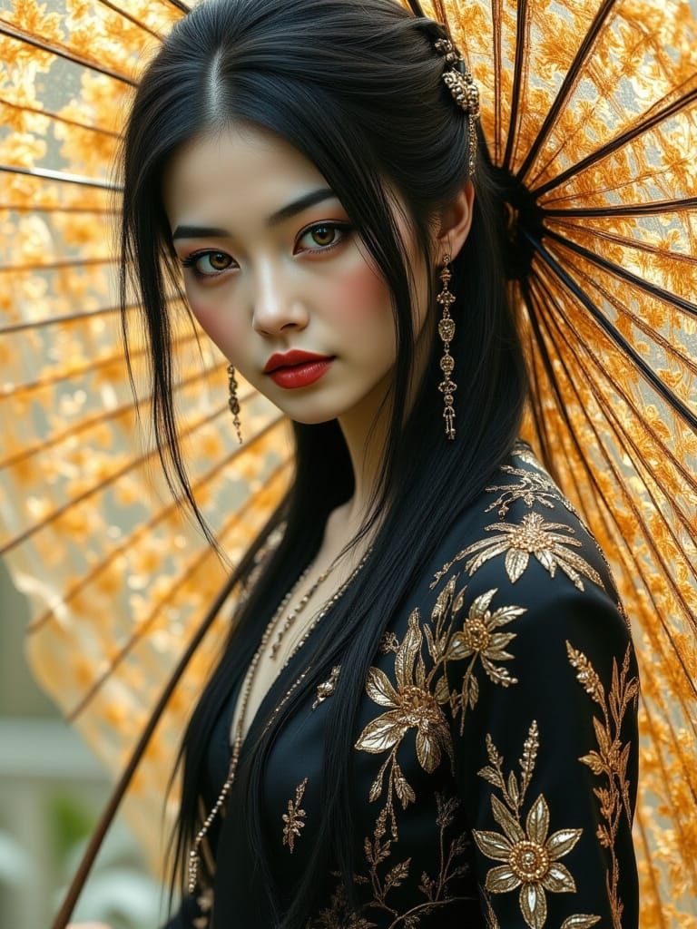 Pin Up Woman in Metallic Amber Paint