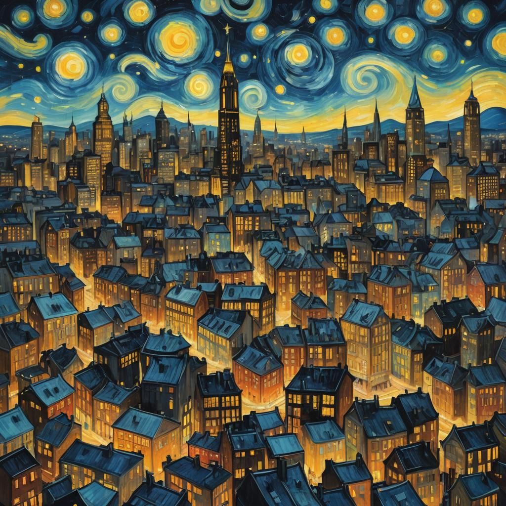 Night Cityscape in Expressive Van Gogh Style