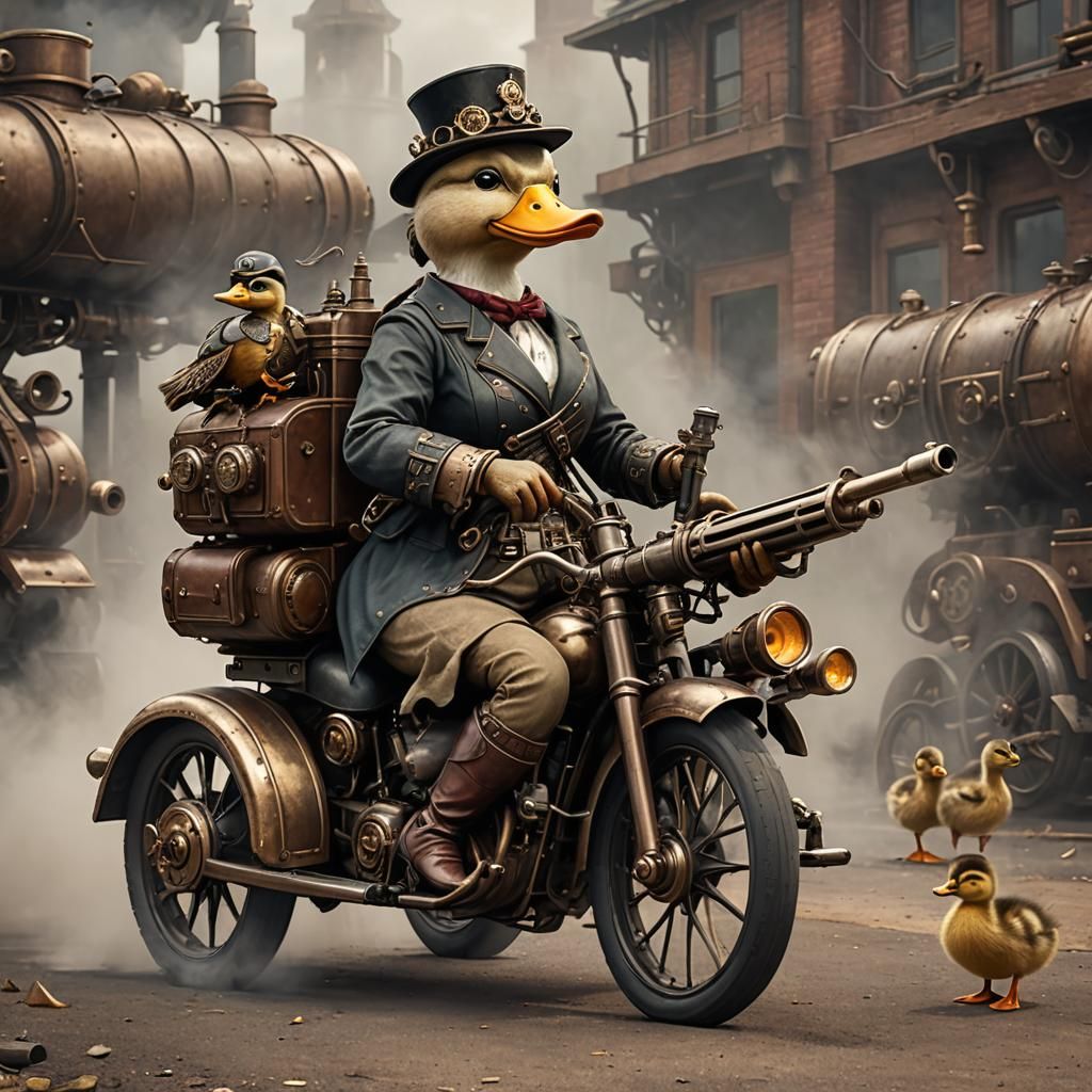Steampunk Duck Family on Patrol