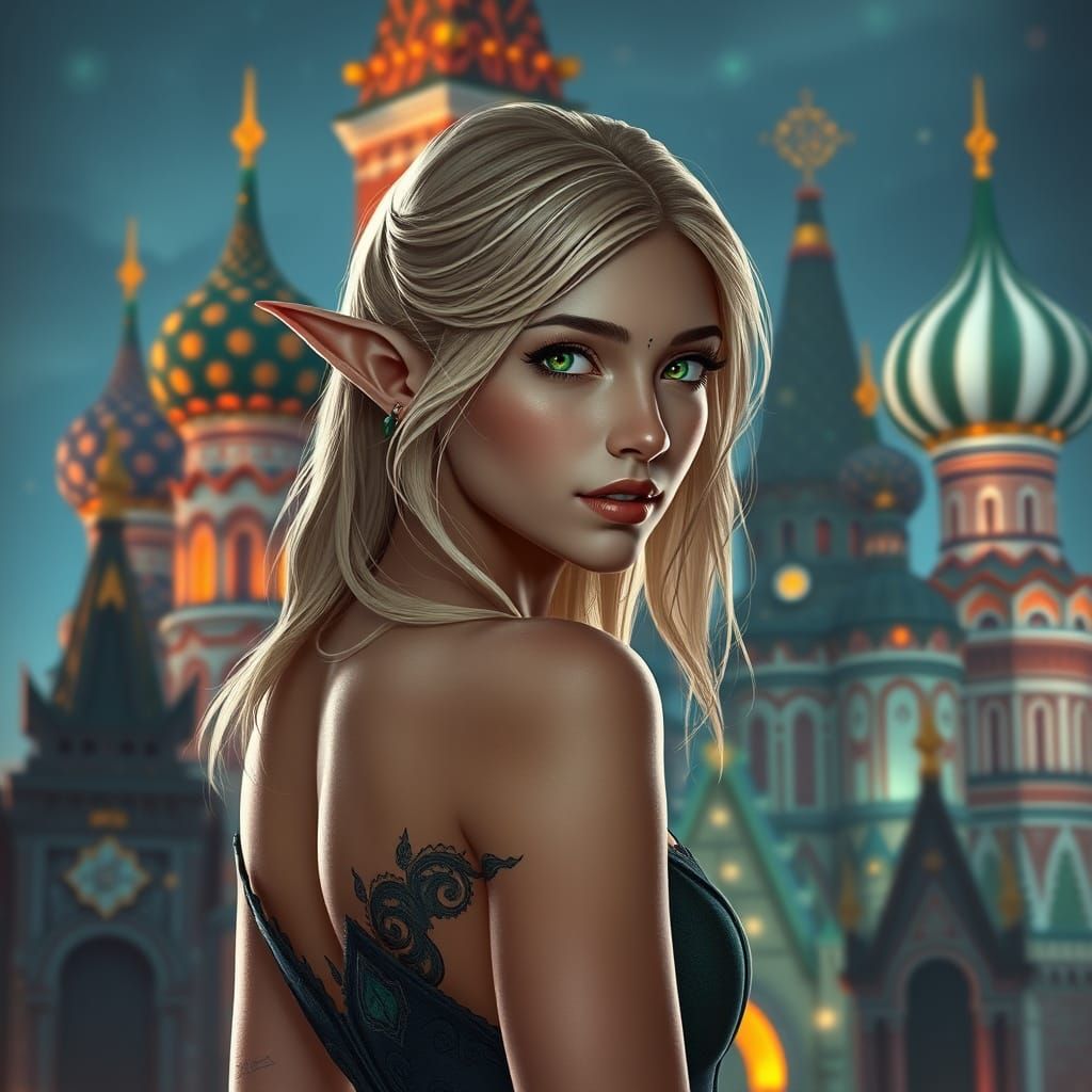 Elf Maiden in Moscow, Green Eyes, Elegant Beauty