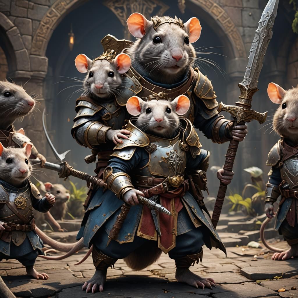 Armored Warrior Rat and Child: Detailed Matte Painting