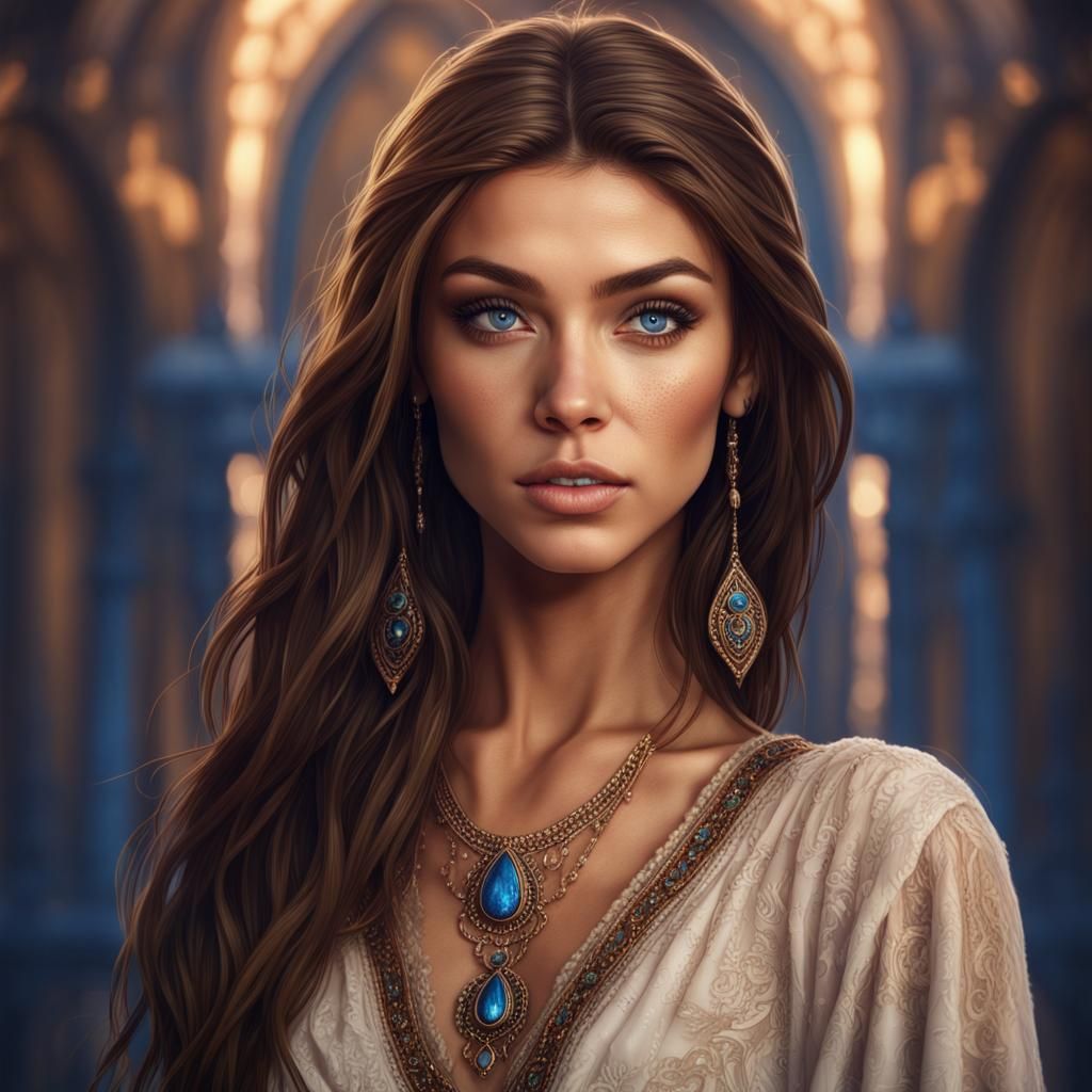 Portrait of a Beautiful Woman in Fantasy Art Style