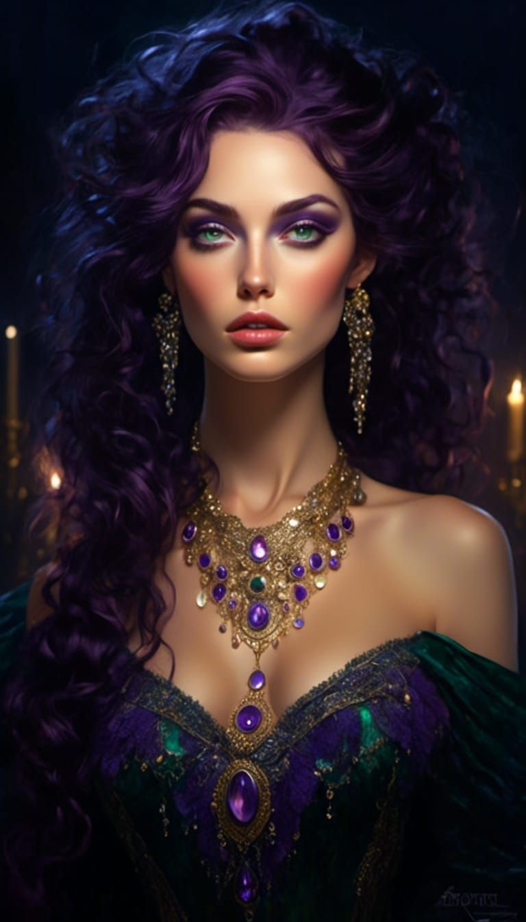 Woman with Purple Hair in Detailed Digital Art