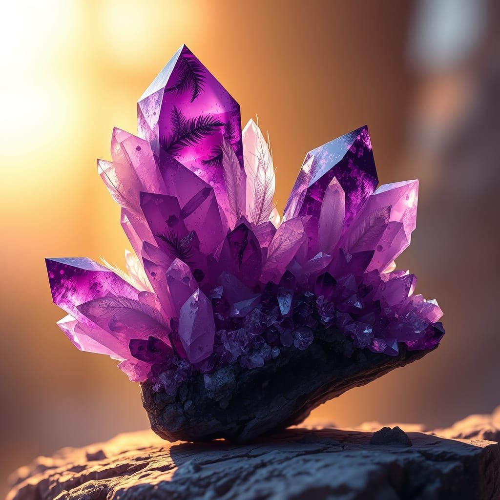 Vibrant Amethyst Mineral Cluster in Photorealistic Illustrat...