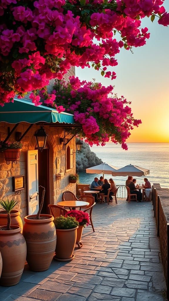Surreal Sunset Cafe Scene in Photorealistic Style