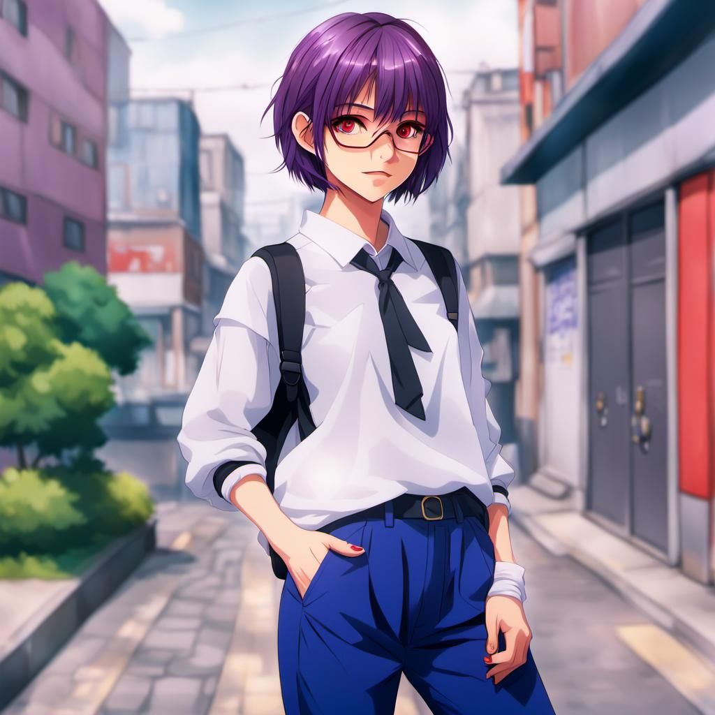 Teenage Girl with Purple Hair in Shojo Manga Style