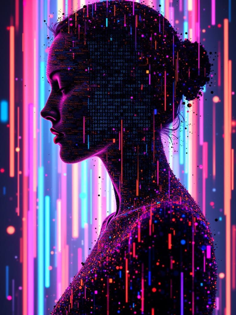 Data Moshing Silhouette Woman in Color