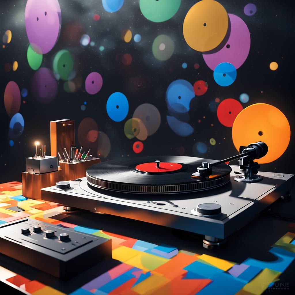Technics Turntable in Dark Room, Hyperdetailed Art