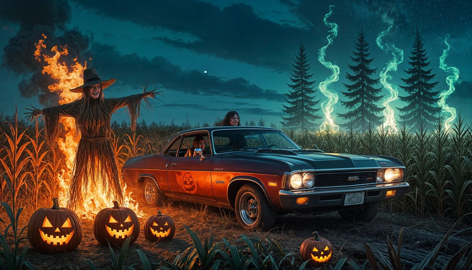 Woman Drives Burning Car Through Fiery Corn Field