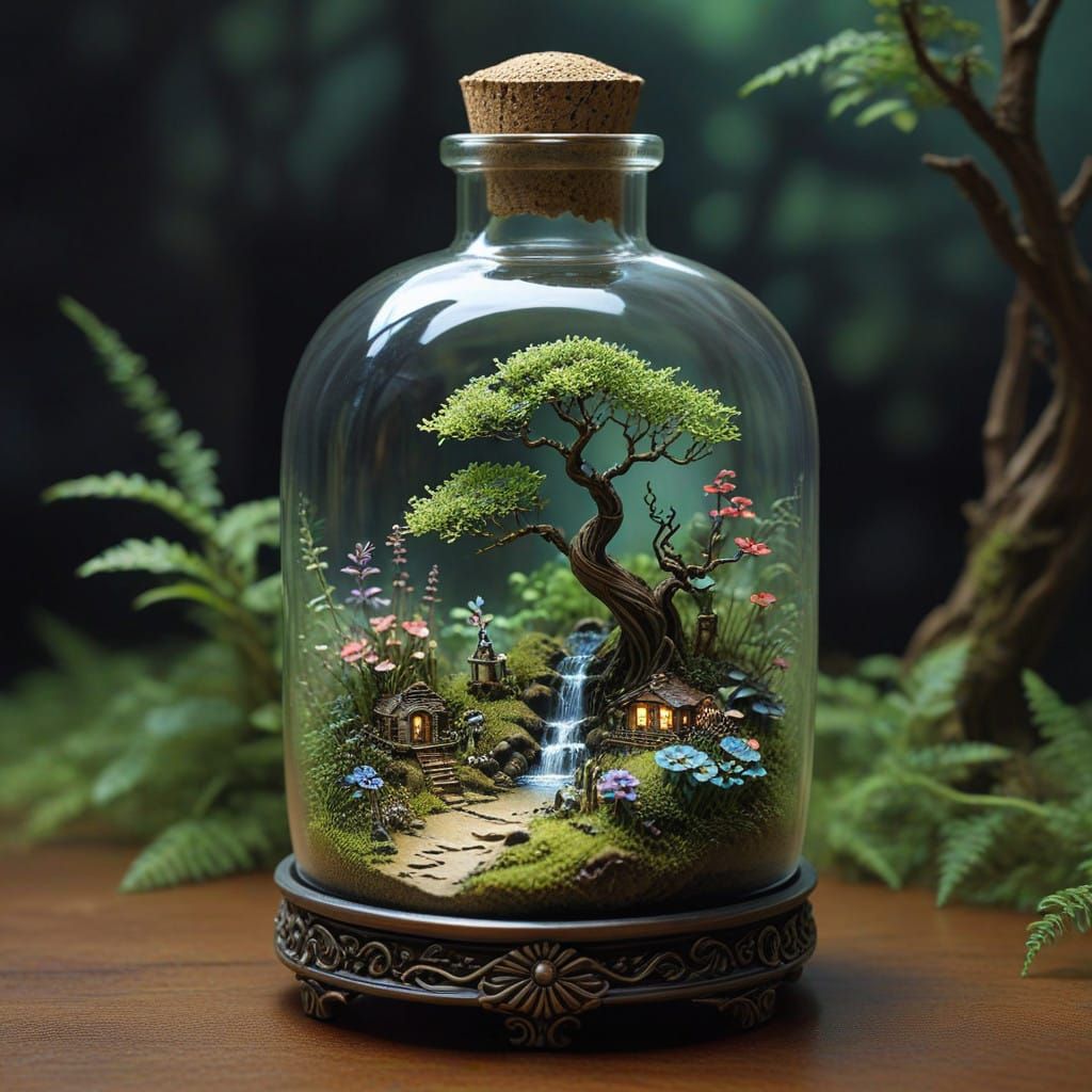 Miniature Whimsical Forest in Delicate Glass Bottle