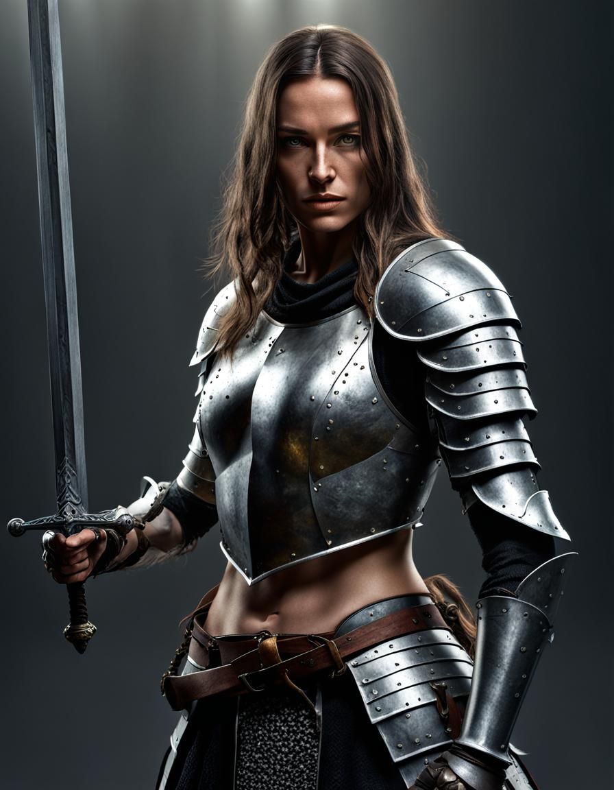 Hyperrealistic Female Knight with Black Sword