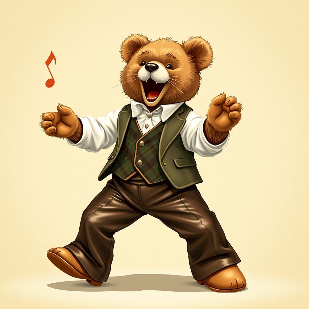 Whimsical Teddy Bear in 1950s Style Performs in Fantastical ...