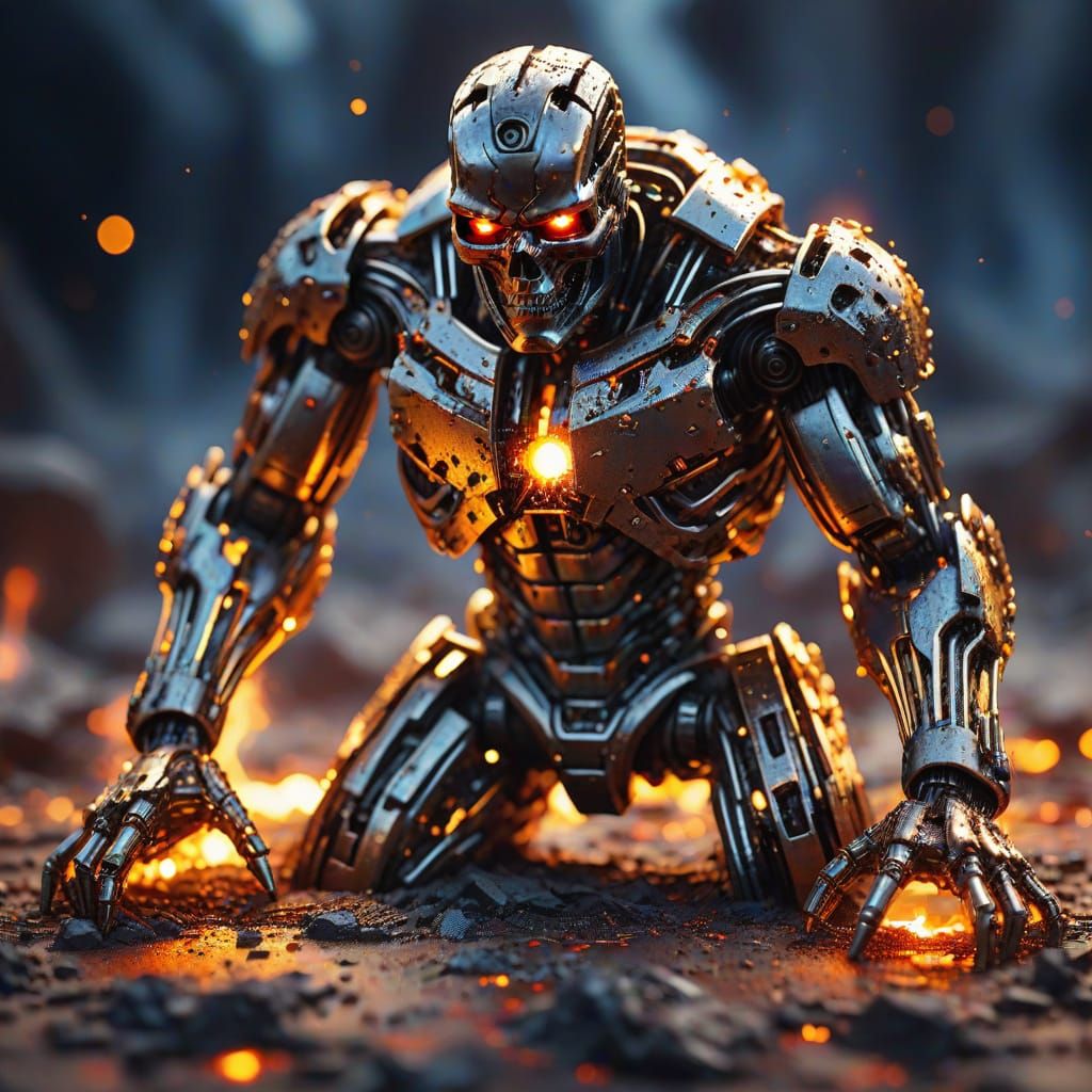 Melting Metal Terminator in Metallic Sculpture Style