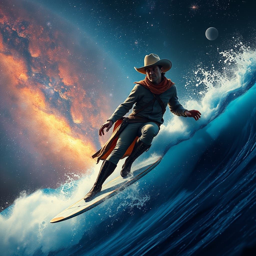 Cosmic Cowboy Surfer Rides a Galaxy Wave