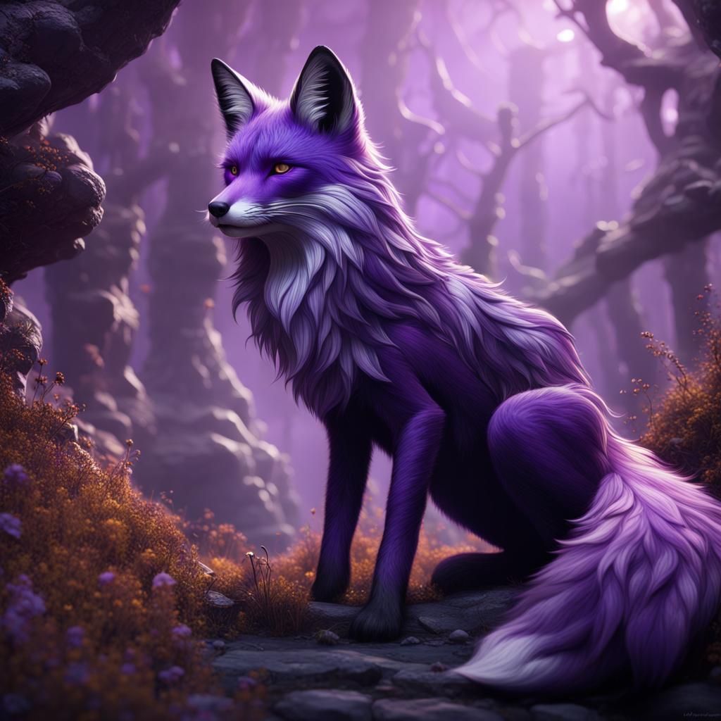 Fantastical Purple Fox in Detailed Matte Painting