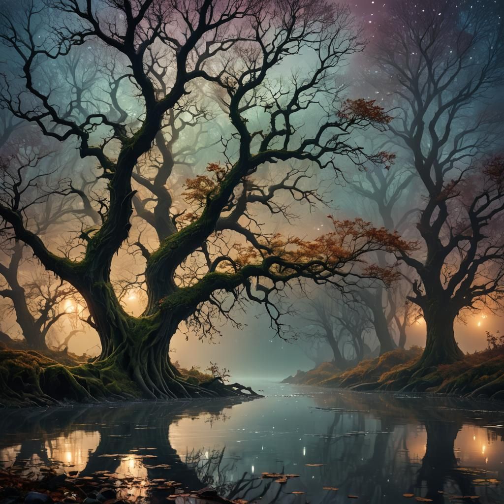 Mystical Tree Burning and Made of Water